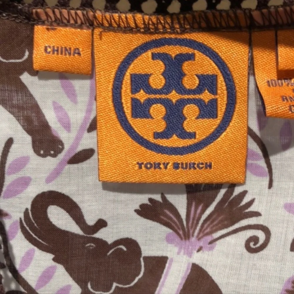 Tory Burch Bailey Crochet Tunic Blouse Elephant Leopard Jungle Lavender Lilac